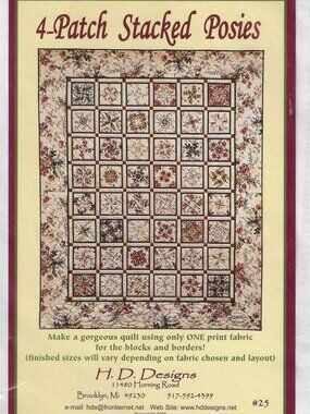 4-Patch Stacked Posies Quilt Paper Pattern from H.D. Designs - New Unused